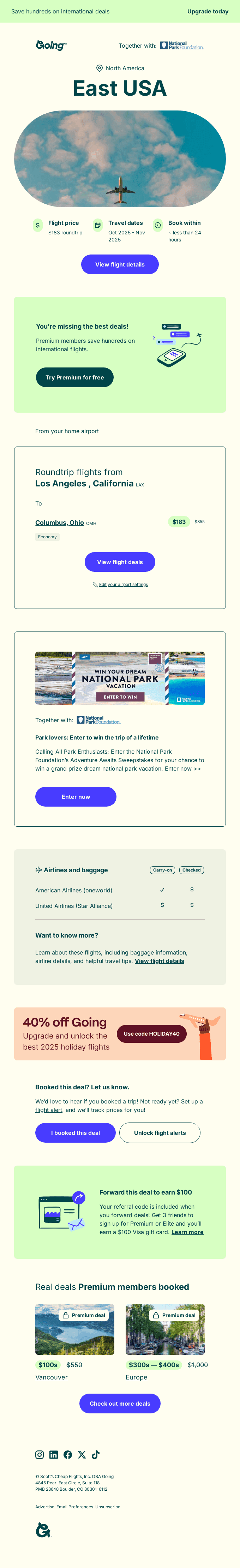 ✈️ East USA —  $183 (Oct-Nov)