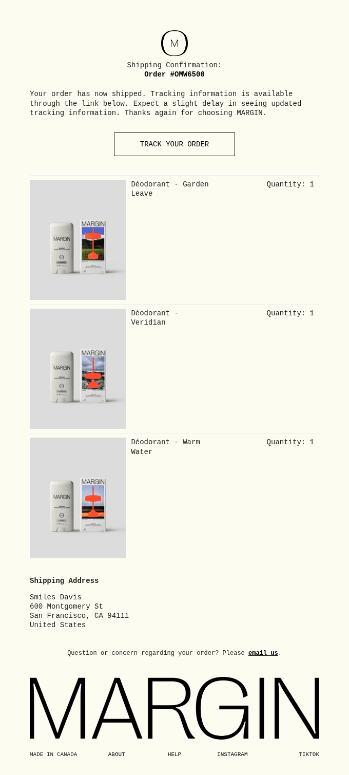 A shipment from order OMW15946 is on the way