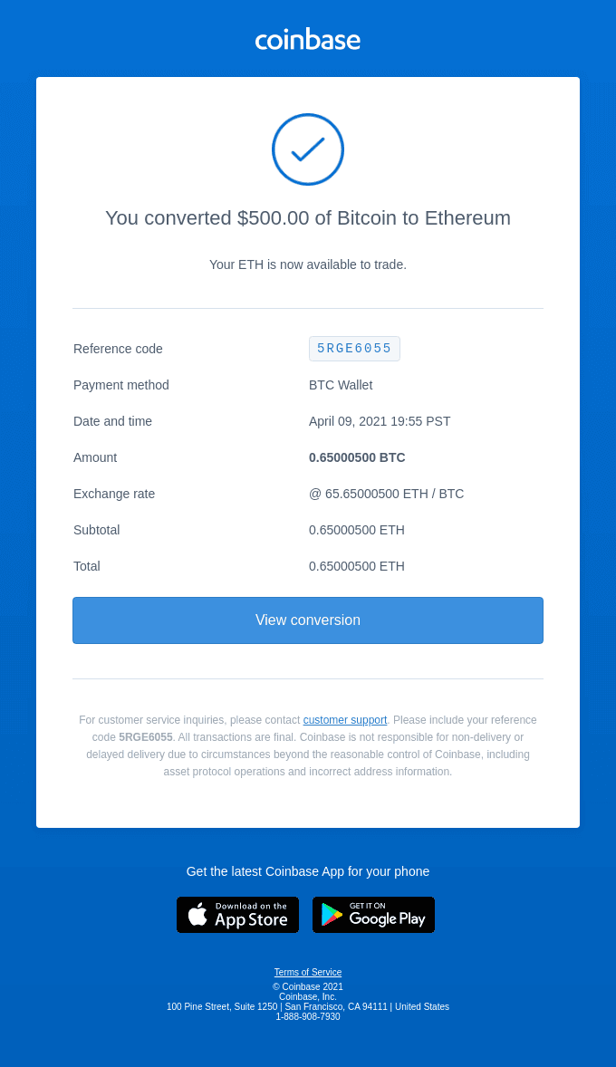 Your ETH is now available