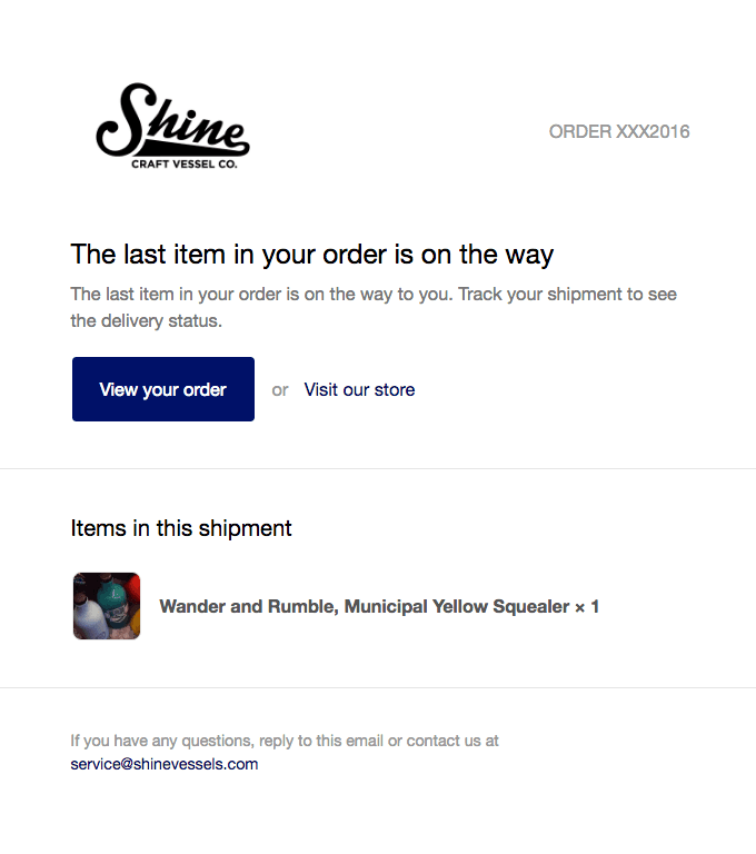 A shipment from order XXX2016 is on the way