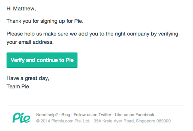 Account Activation Email Design from Pie Chat App