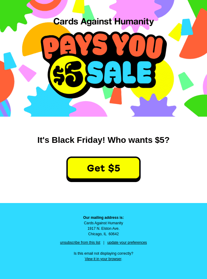 Cards Against Humanity Pays You $5
