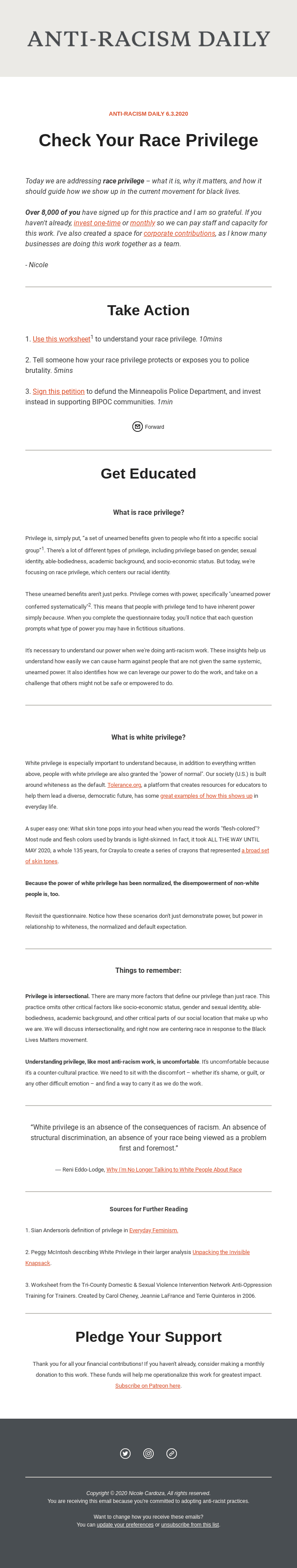 Check Your Race Privilege: Daily Anti-Racism Practice