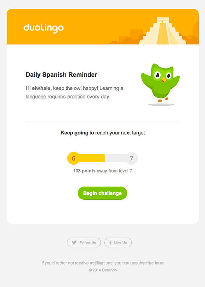 Daily Reminder Email Design from DuoLingo