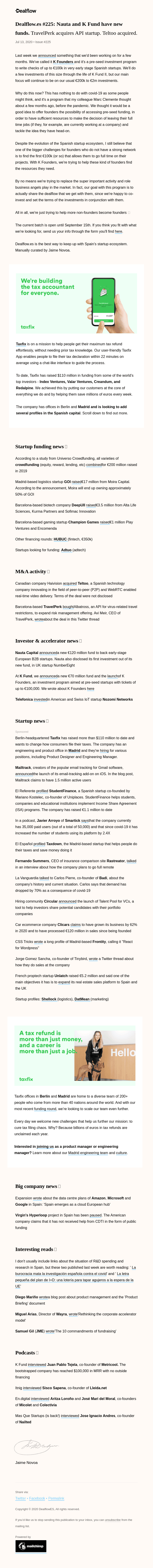 Dealflow.es #225: Nauta and K Fund have new funds. TravelPerk acquires API startup. Teltoo acquired.