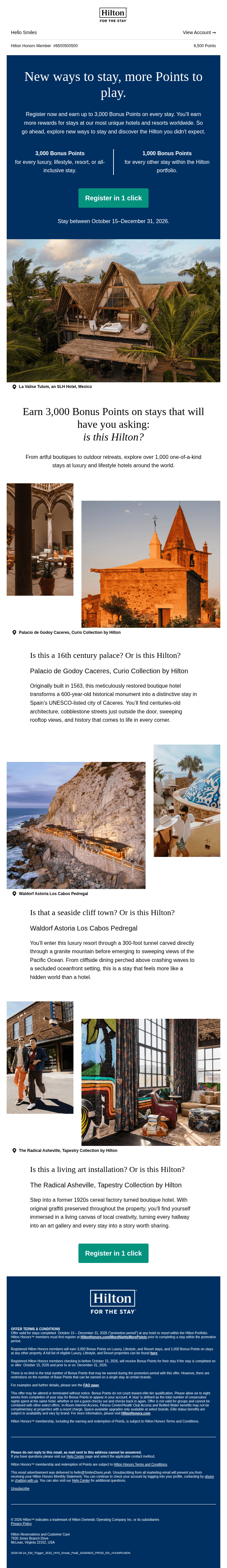 New promo alert! Up to 3,000 Bonus Points on every stay