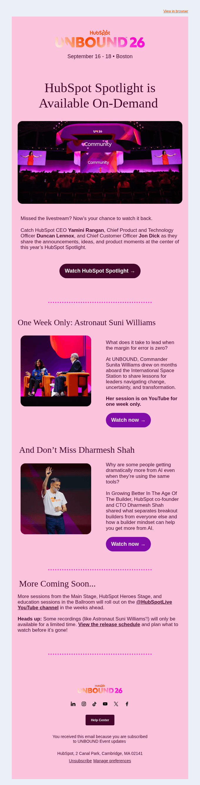 Watch HubSpot Spotlight + Astronaut Suni Williams on demand