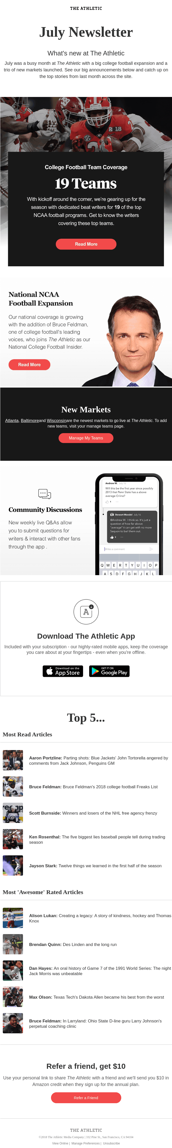 July Recap: The Latest from The Athletic