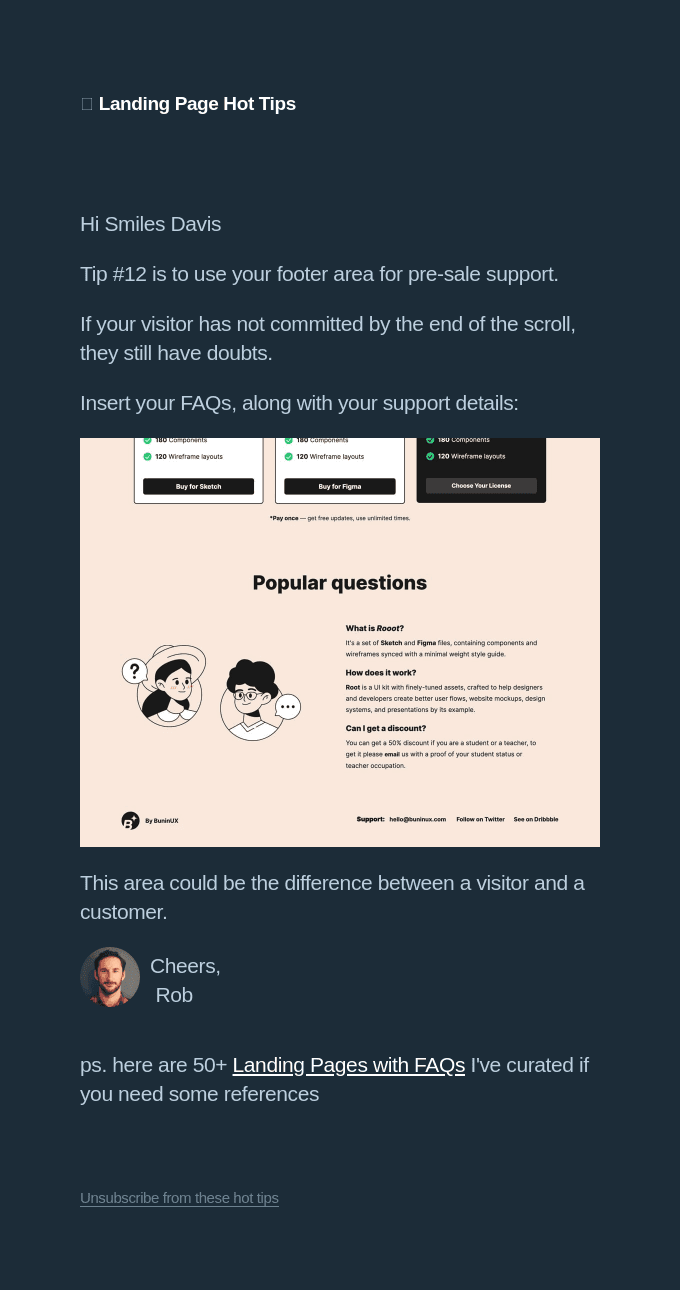 🔥Landing Page Hot Tip #12 - Use your footer area for pre-sale support