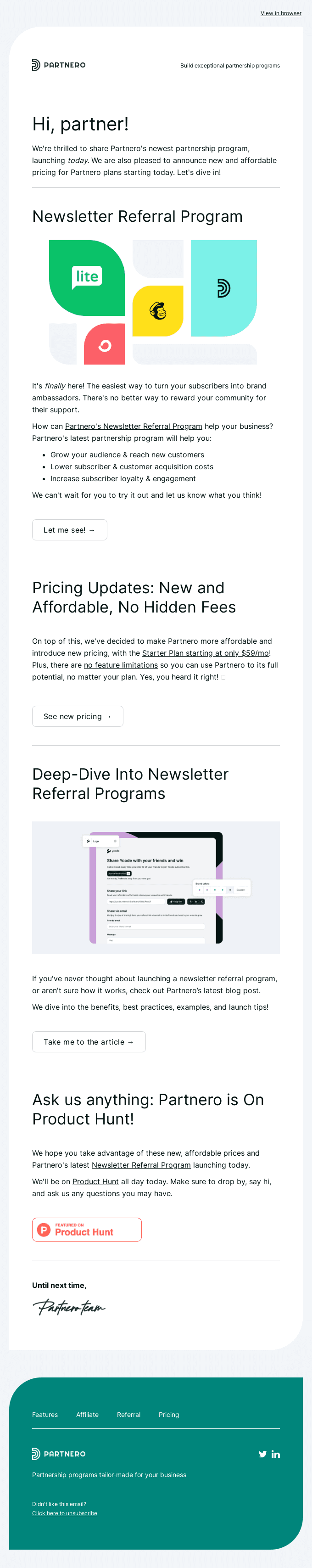 Launching Today: Partnero's Newsletter Referral Program! 🚀