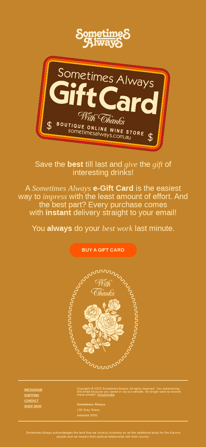 Left It Too Late? ➺ Sometimes Always E-Gift Cards