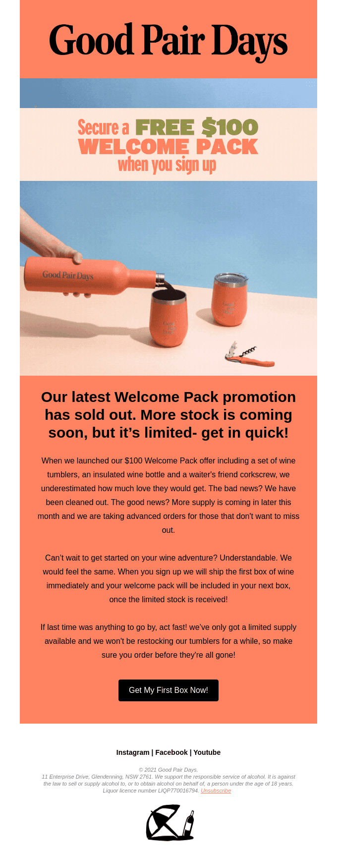 More $100 Welcome Pack Stock Coming Soon - Reserve Yours Now!🍷