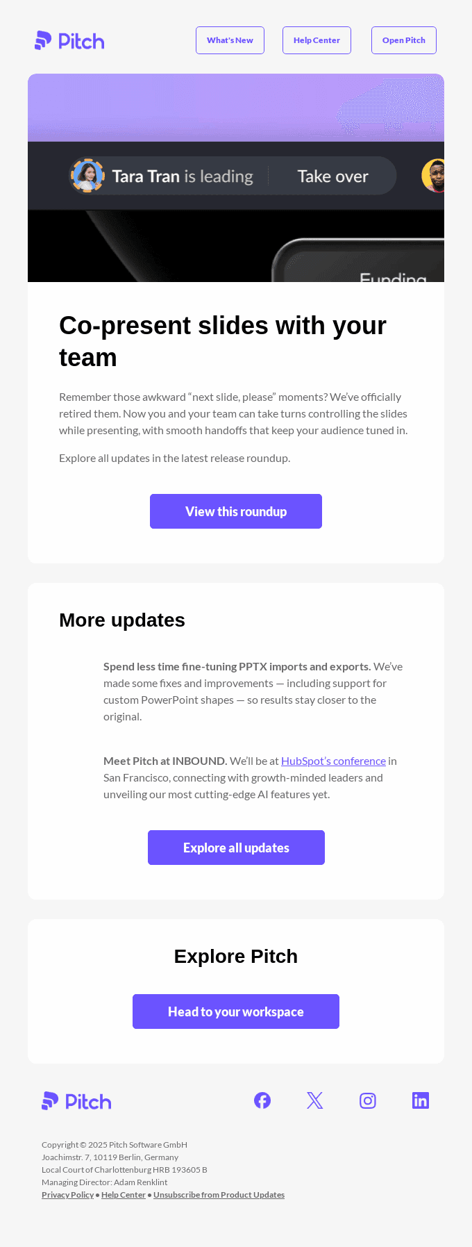 New in Pitch ✨ Skip the “next slide, please” with seamless co-presenting