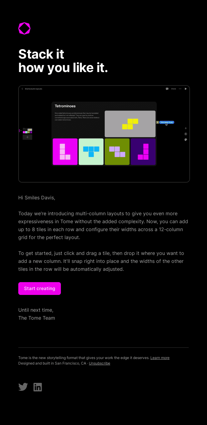 New in Tome: Multi-column layouts