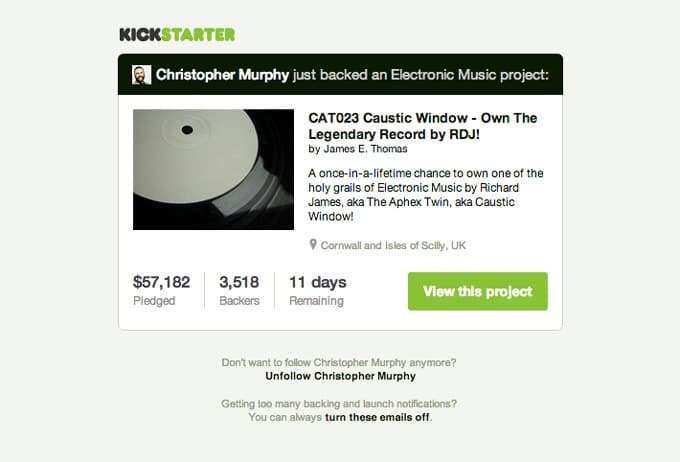 Newly Backed Product Update Email Design from Kickstarter