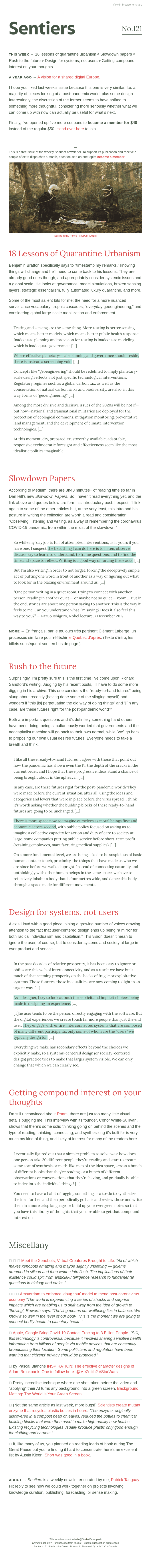 No.121 — Quarantine urbanism ⊗ Slowdown papers ⊗ Rush to the future