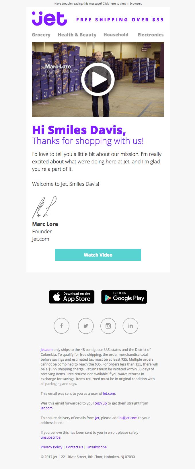 Not your ordinary welcome email, Smiles Davis!
