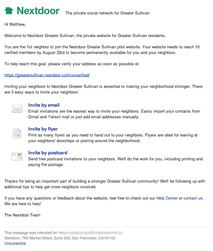 Onboarding Email Series from Nextdoor