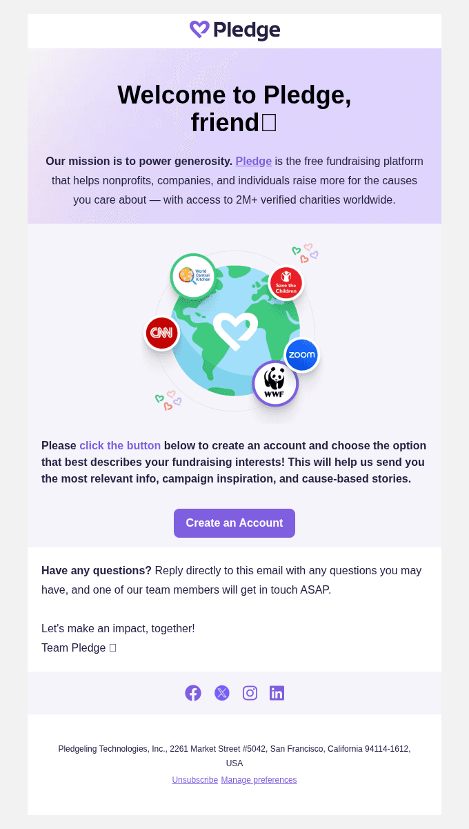 Friend, thank you for joining Pledge! 💜