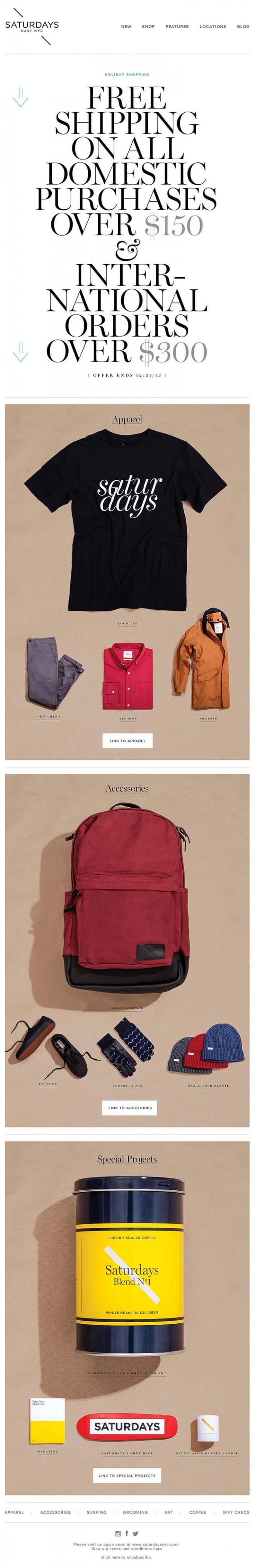 Product Promotional Email Design from Saturday’s Surf NYC