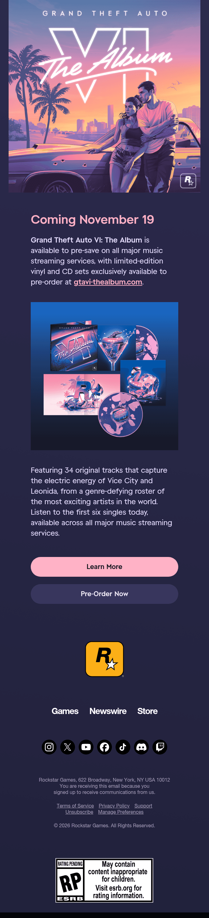 Grand Theft Auto VI: The Album Coming November 19