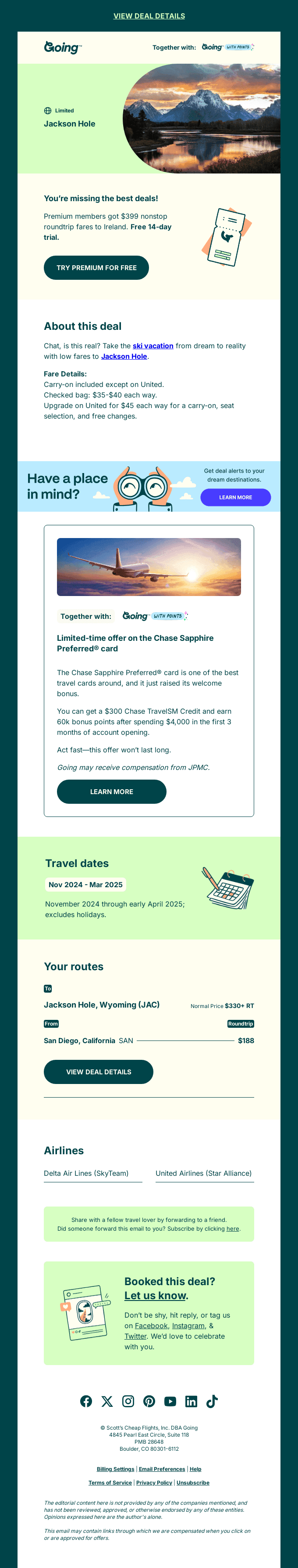 ⛷️ *Ski Season* Jackson Hole — $188 (Nov-Mar)