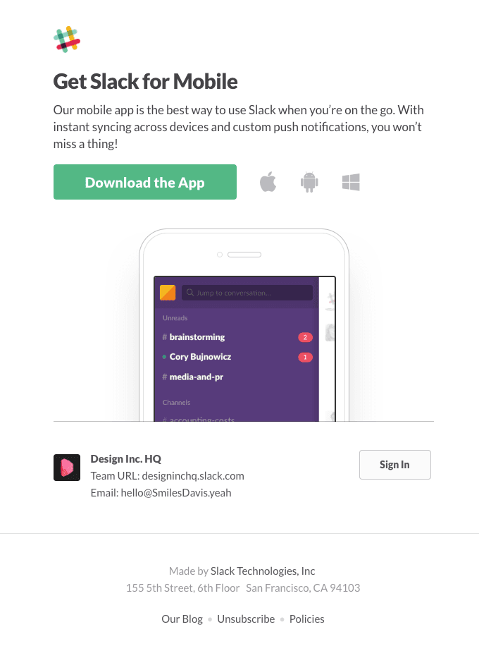 Smiles Davis, get Slack’s mobile app