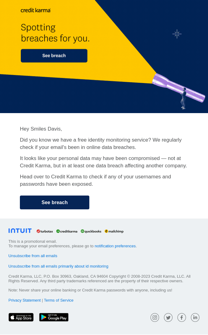 Smiles Davis: We found your info in another company's data breach.