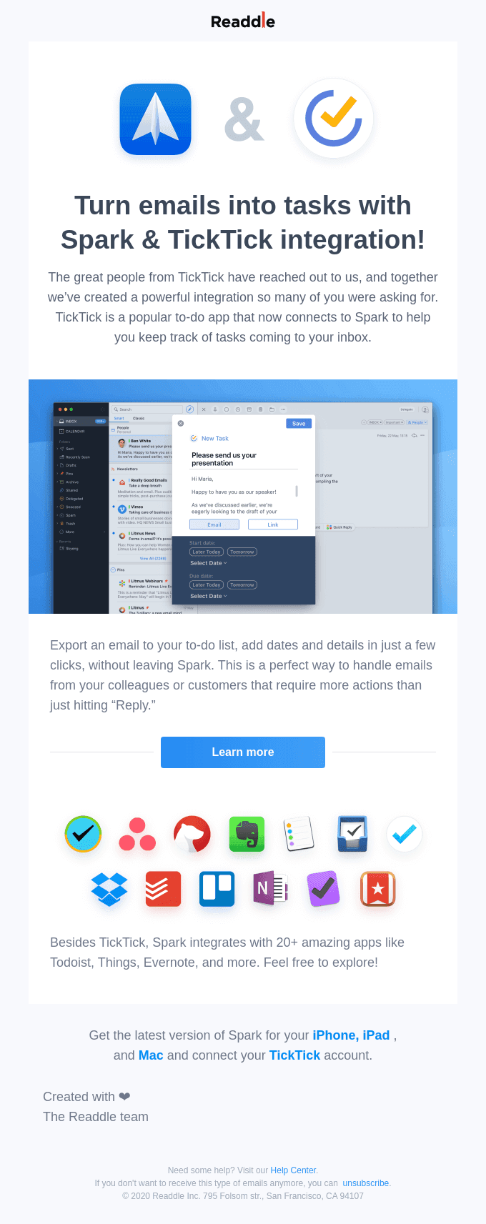 Spark adds TickTick integration ✅