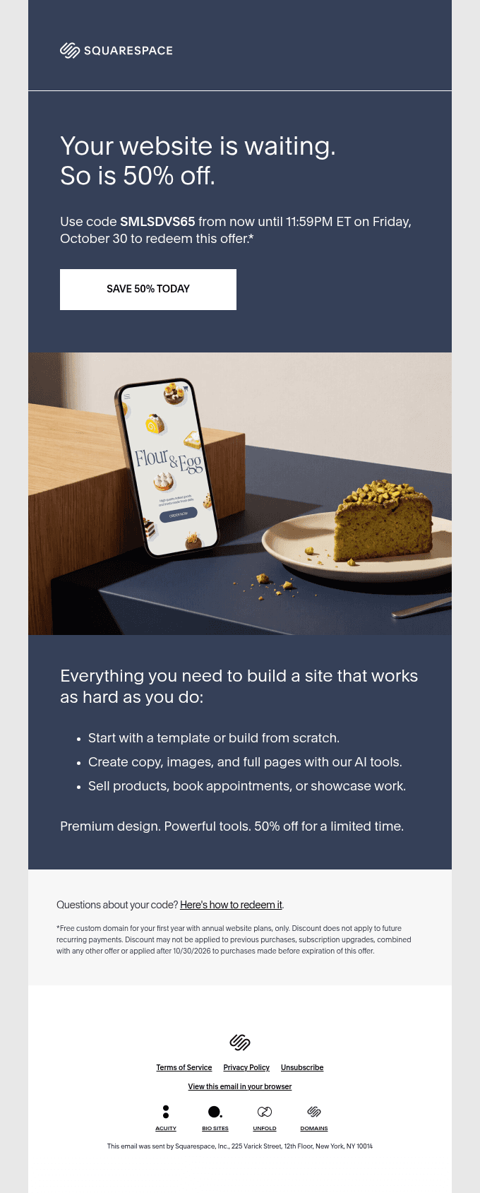 Take 50% off a new website subscription