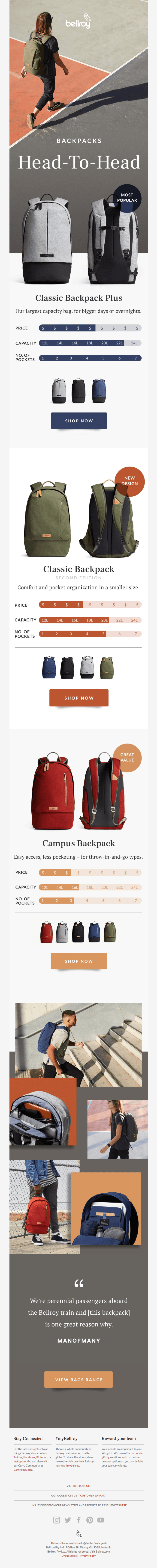 Three classic backpacks, head to head.