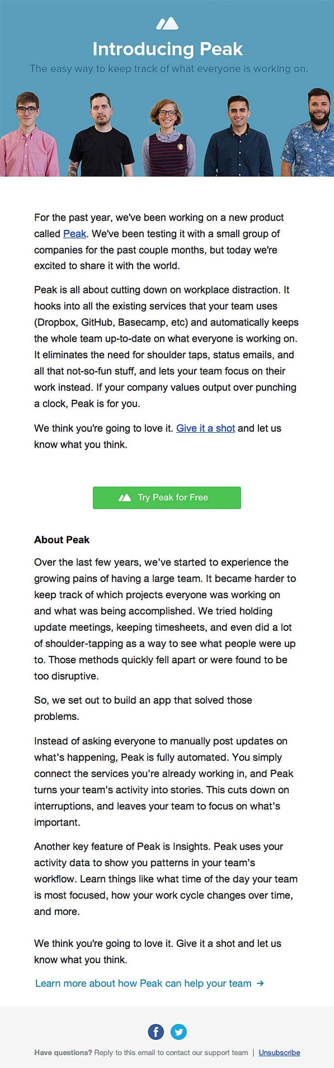 Update Email Design from Peak