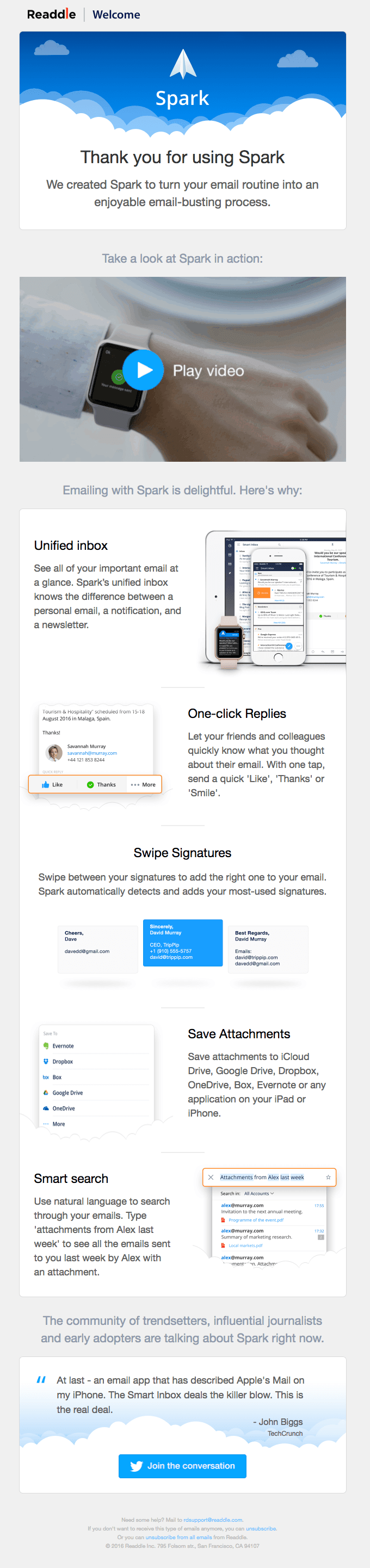 Welcome to Spark 💥 Like your email again
