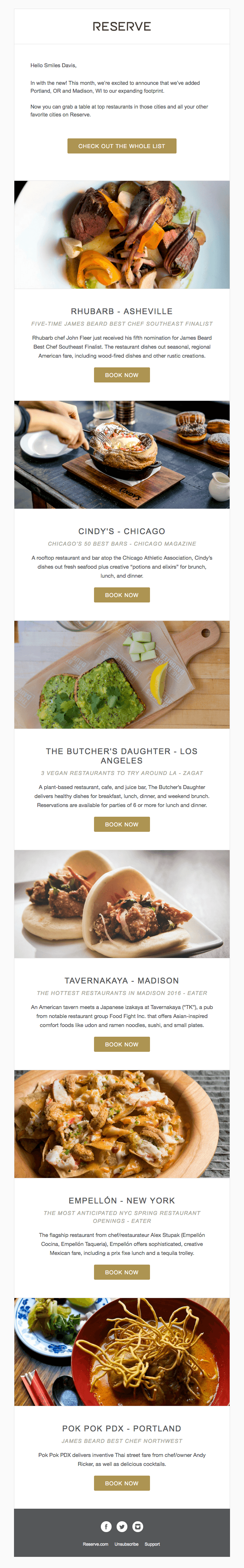 Welcoming new cities and restaurants to Reserve