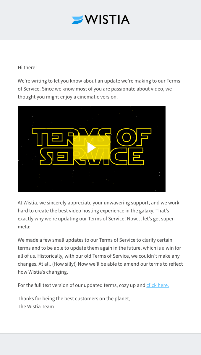 We’re updating the Wistia Terms of Service