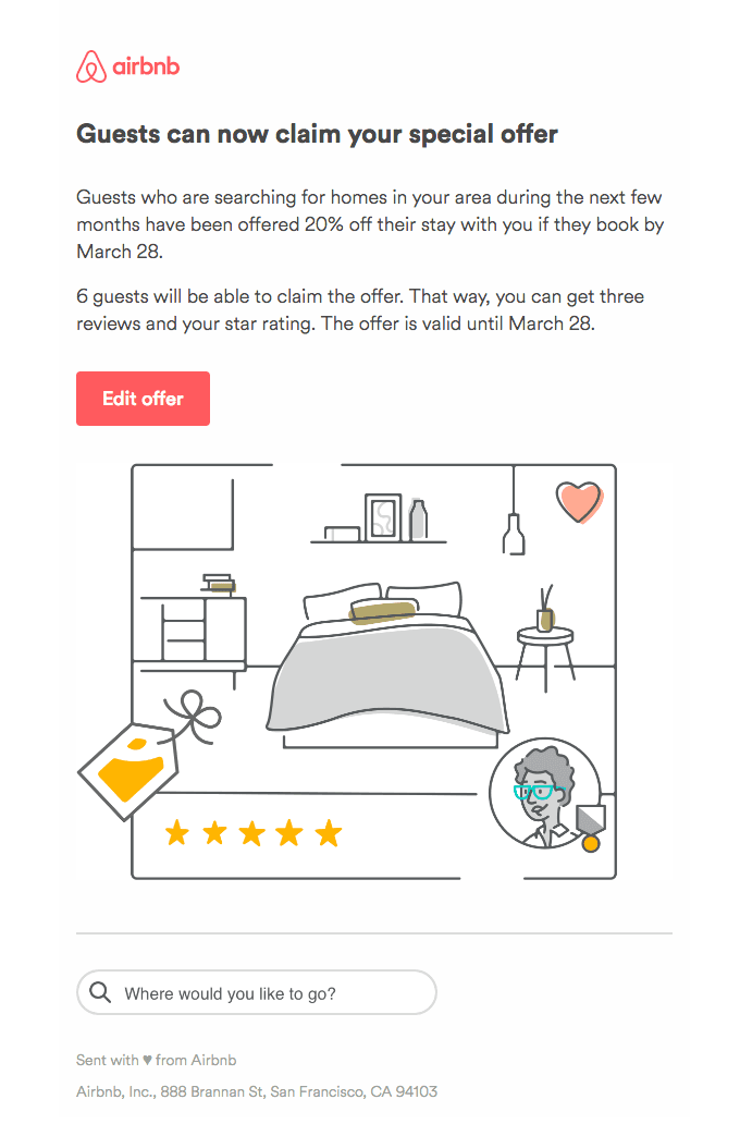 Your 20% offer’s been sent to guests!