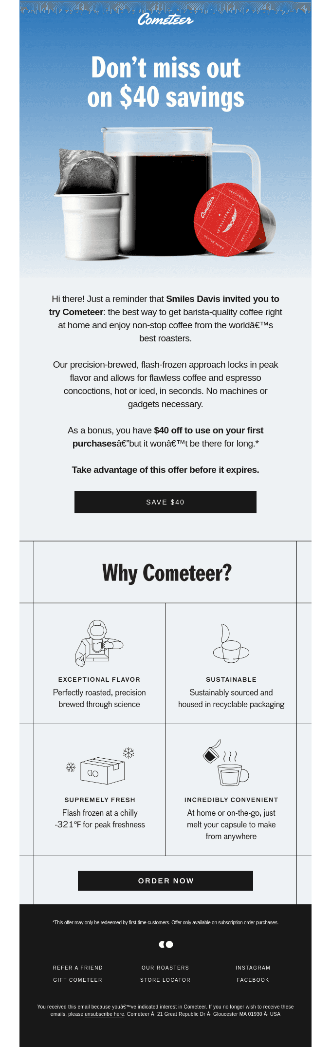 Your friend Smiles Davis sent you $40 off