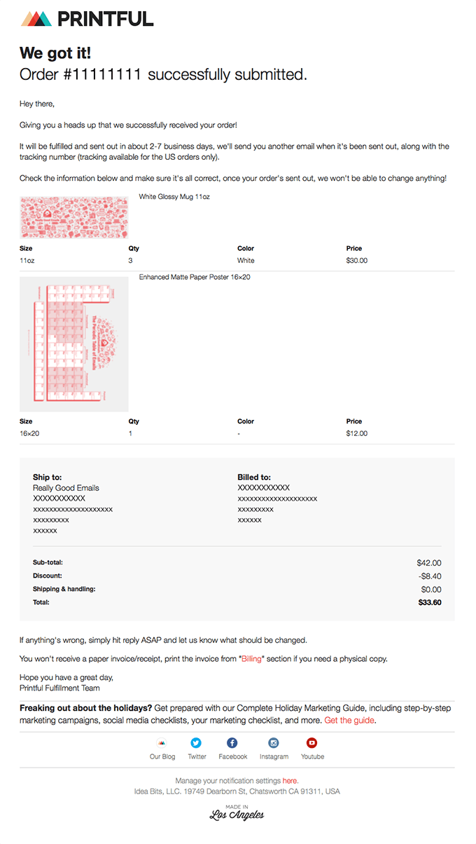 Your Printful Order #XXXXXX has been submitted